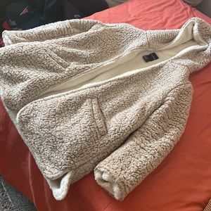 Hooded Sherpa Cardigan with Pockets